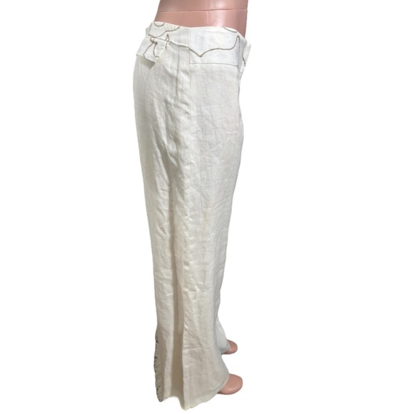 RENAISSANCE AVOCA Women’s Linen Cream Wide Leg High-Rise Pants - Picture 2 of 16